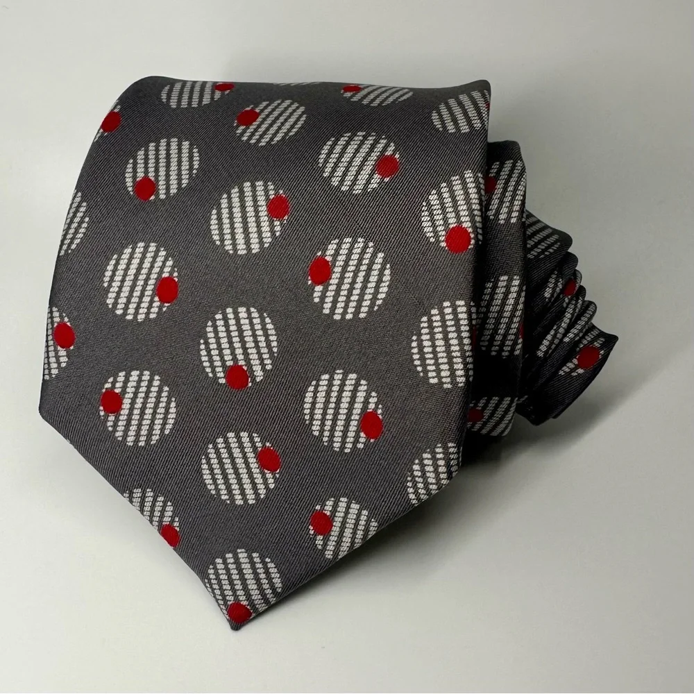 Vintage GIVENCHY MONSIEUR Gray Abstract Olive Patterned Classic Silk Tie, 3.25